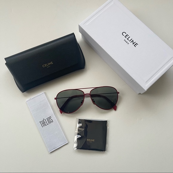 Celine 59mm Shinny Red & Green Pilot Sunglasses New Comes With Box, Case & Cloth main image 14